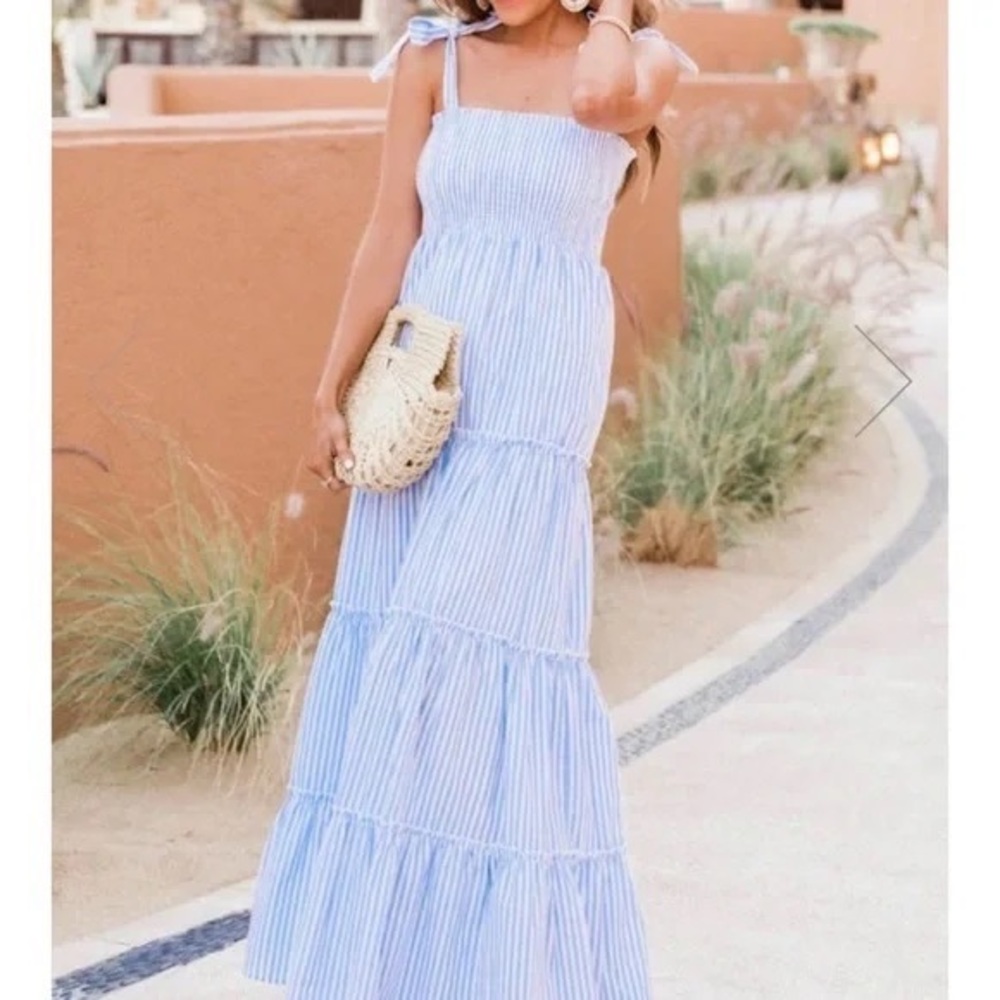 COPY - Pink Lily x Caitlin Covington The Santorini Striped Blue Maxi Dress
